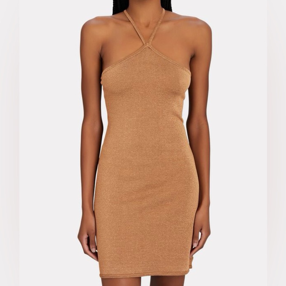 NWT Intermix Metallic Brown Halter Mini Dress